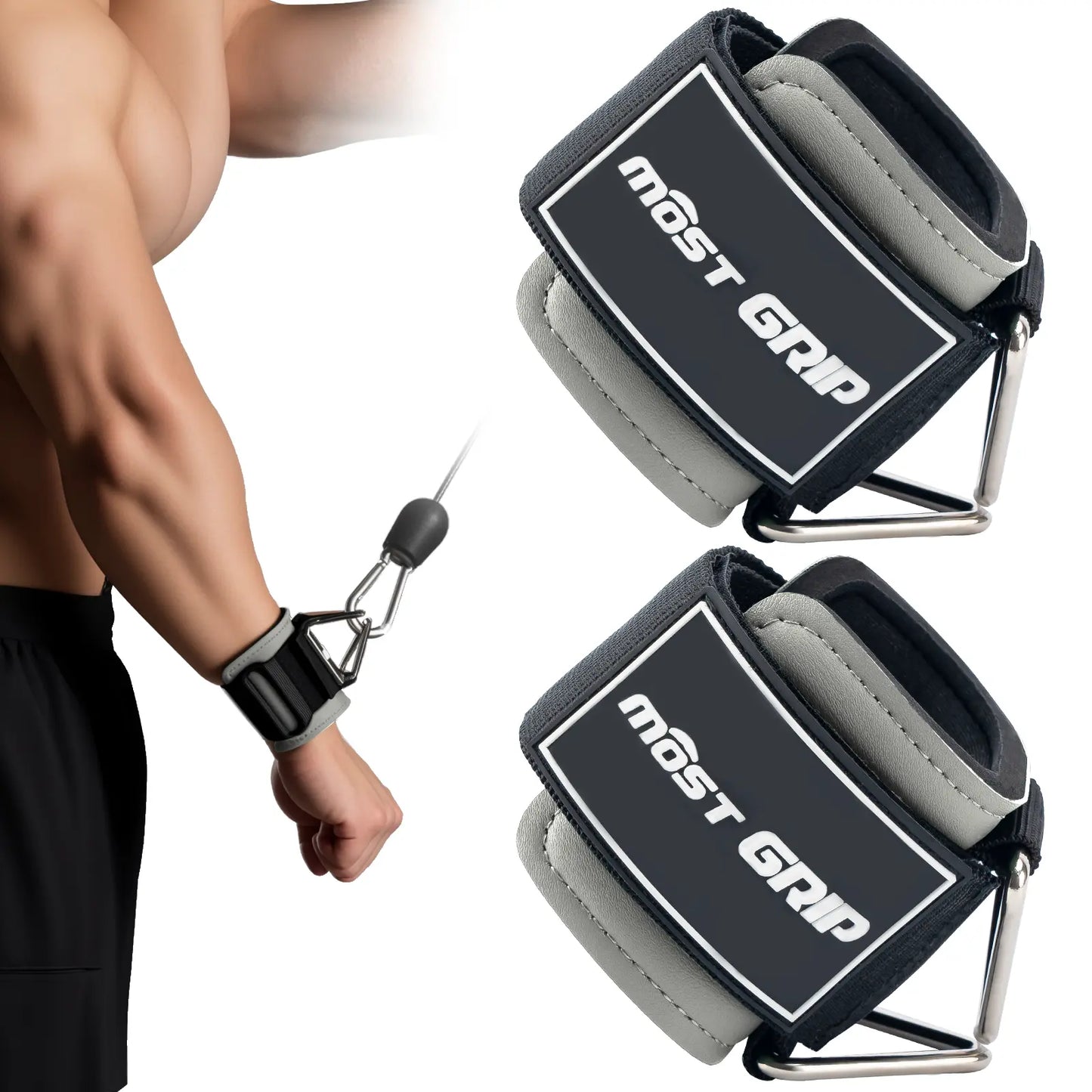 MOST GRIP Wrist Cuffs with D-Ring, Wrist Wraps for Weightlifting with Neoprene Padding, Wrist Straps for Cable Machines