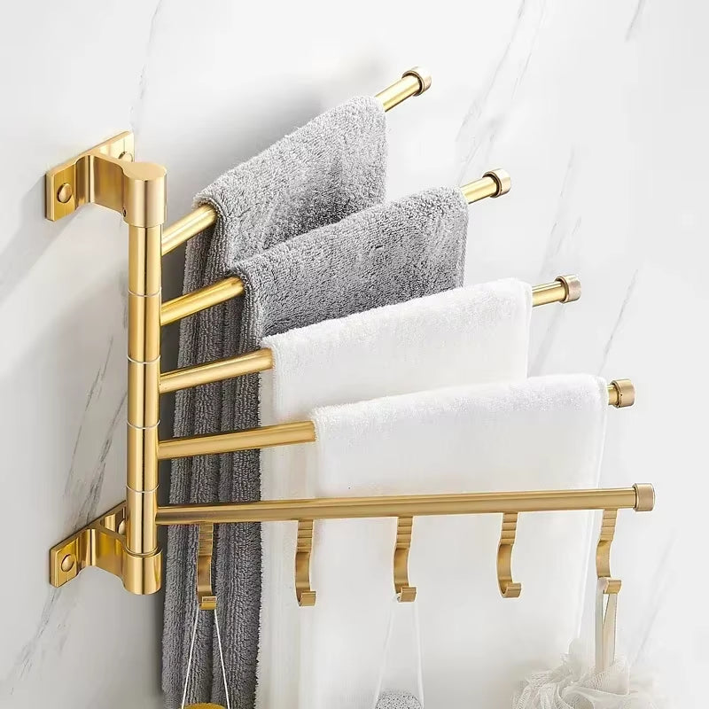 Luxury Aluminum Wall-Mounted Rotating Towel Rack and Holder for Bathroom Storage Accessories