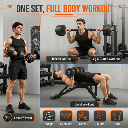 Adjustable Dumbbell Set, 22/44/66Lbs Free Weight Set Used as Dumbbell and Barbells, Pesas Para Ejercicios En Casa, Fitness Exercises for Home Gym Suitable for Men/Women