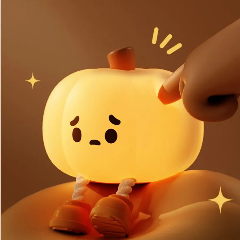 Halloween Pumpkin Night Light - Soft Silicone Touch Dimmable Rechargeable Lamp for Home Decor and Kids Gifts