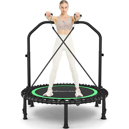 ANCHOER Adjustable Foldable Round Rebounder Trampoline (40"/48") - Max Load Capacity 570Lbs/620Lbs, Indoor Fitness Equipment with 4-Level Foam Handle and Resistance Bands for Home and Gym Use
