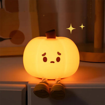 Halloween Pumpkin Night Light - Soft Silicone Touch Dimmable Rechargeable Lamp for Home Decor and Kids Gifts
