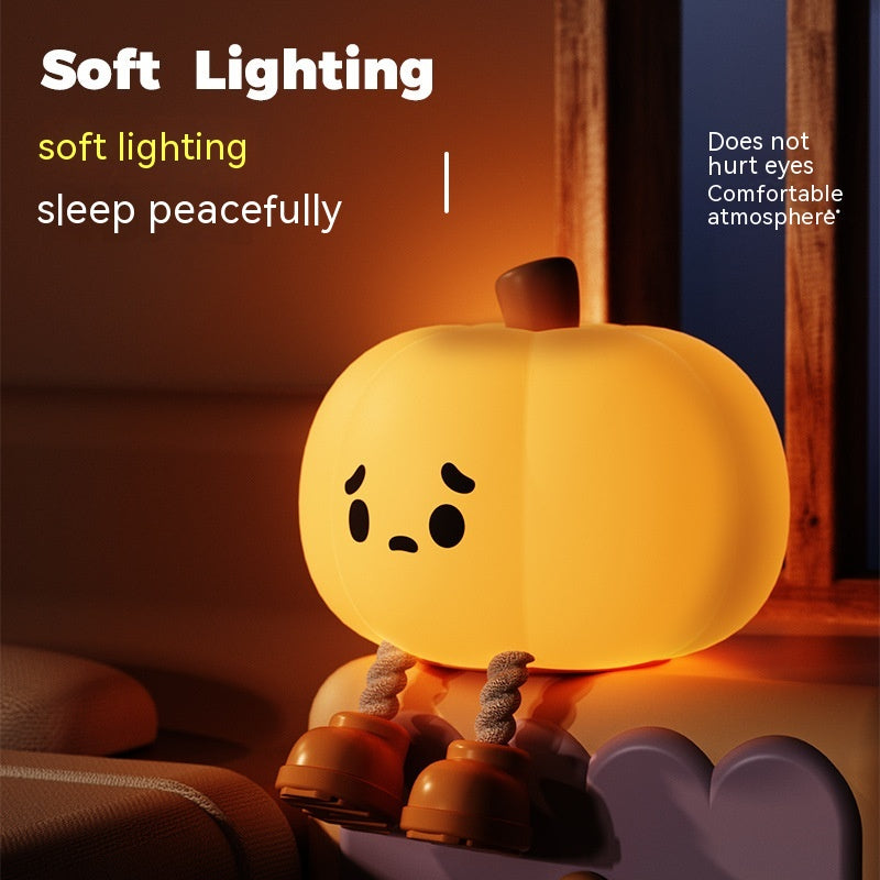 Halloween Pumpkin Night Light - Soft Silicone Touch Dimmable Rechargeable Lamp for Home Decor and Kids Gifts