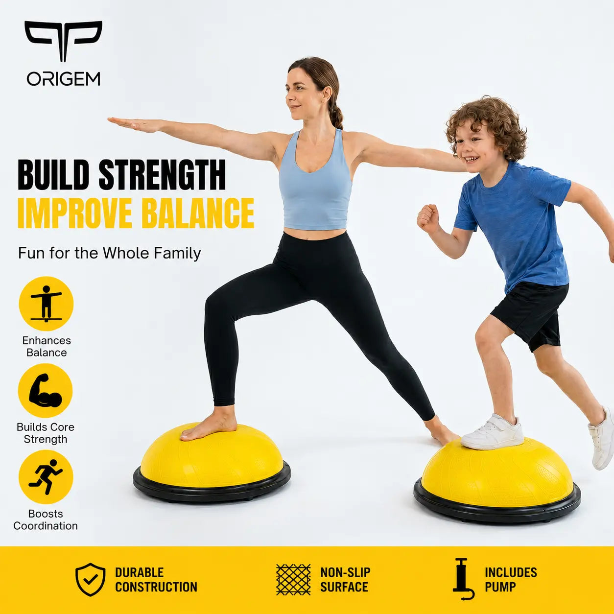 Origem Bosu Ball Balance Trainer Enhancing Balance, Focus, and Physical Coordination | Ideal for Family Fitness, Children'S Sensory Integration Training, and Youth Sports Conditioning.