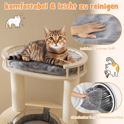 6-Tier Wooden Cat Tree with Hammock, 4 Resting Areas, and 3 Scratching Posts - 66 x 66 x 150 cm