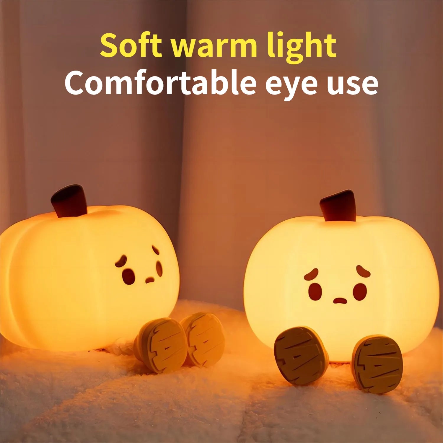Halloween Pumpkin Night Light - Soft Silicone Touch Dimmable Rechargeable Lamp for Home Decor and Kids Gifts