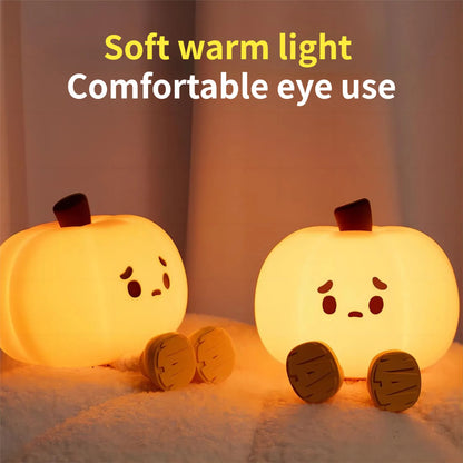 Halloween Pumpkin Night Light - Soft Silicone Touch Dimmable Rechargeable Lamp for Home Decor and Kids Gifts