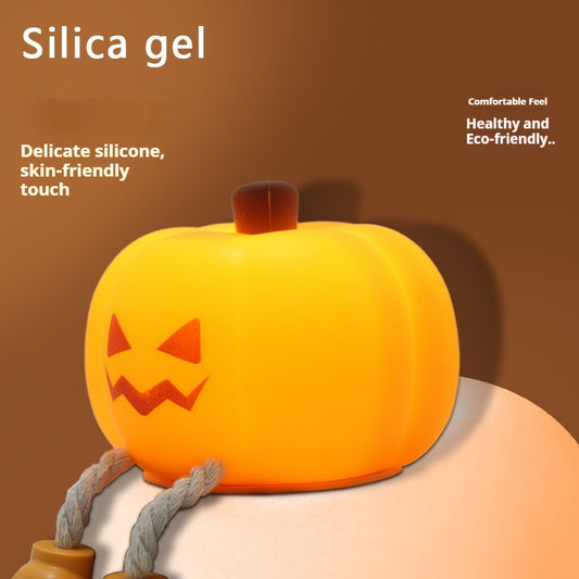 Halloween Pumpkin Night Light - Soft Silicone Touch Dimmable Rechargeable Lamp for Home Decor and Kids Gifts