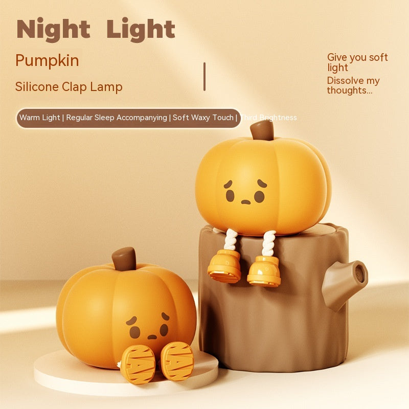 Halloween Pumpkin Night Light - Soft Silicone Touch Dimmable Rechargeable Lamp for Home Decor and Kids Gifts
