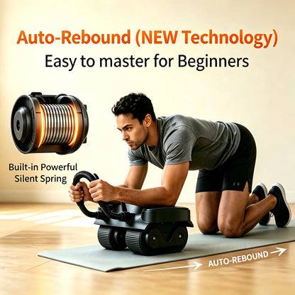 4-Wheel Auto Rebound Ab Roller with Digital Counter, Enhanced Elbow Pad, and Phone Holder - Professional Core Trainer for Home Gym Fitness and Abdominal Workouts