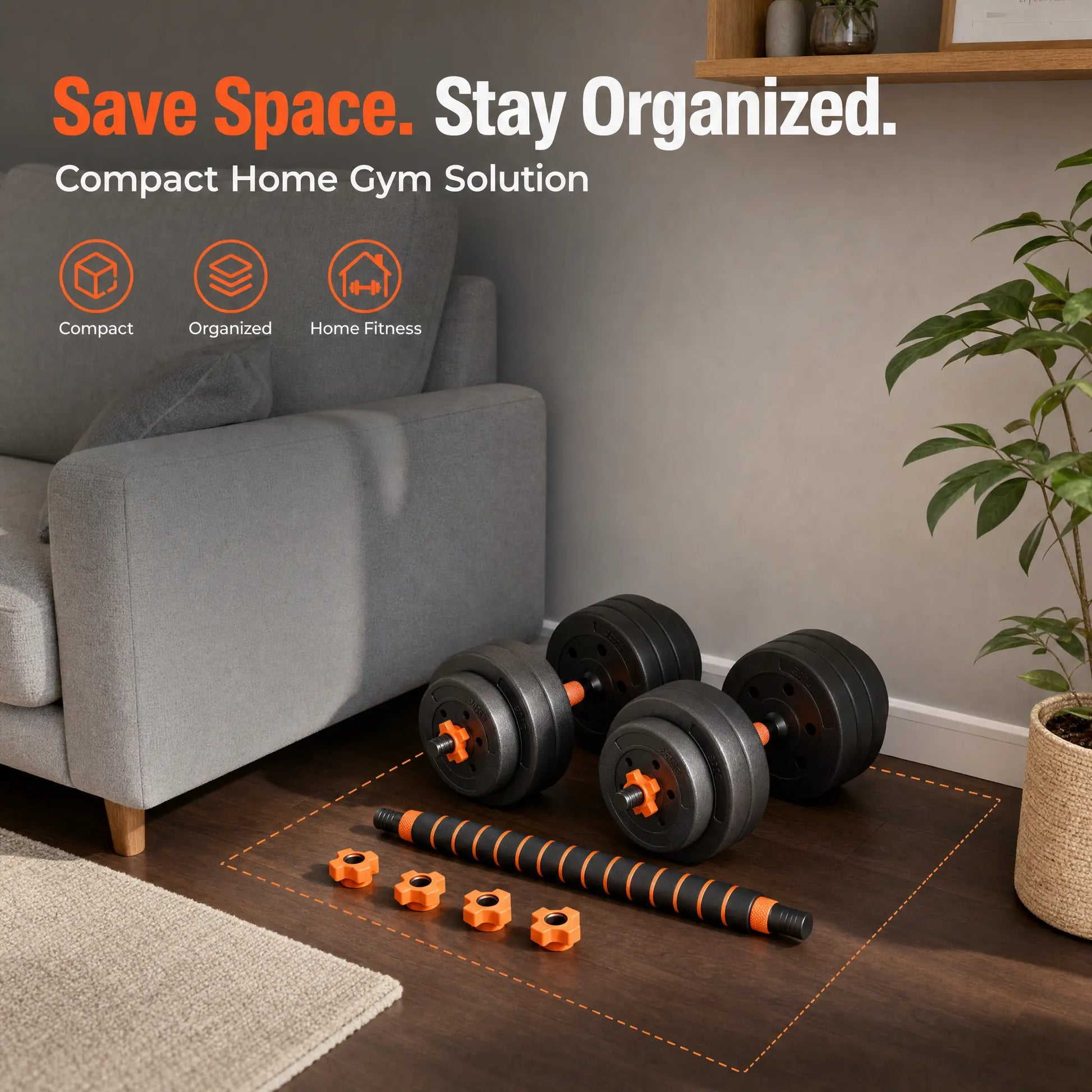 Adjustable Dumbbell Set, 22/44/66Lbs Free Weight Set Used as Dumbbell and Barbells, Pesas Para Ejercicios En Casa, Fitness Exercises for Home Gym Suitable for Men/Women