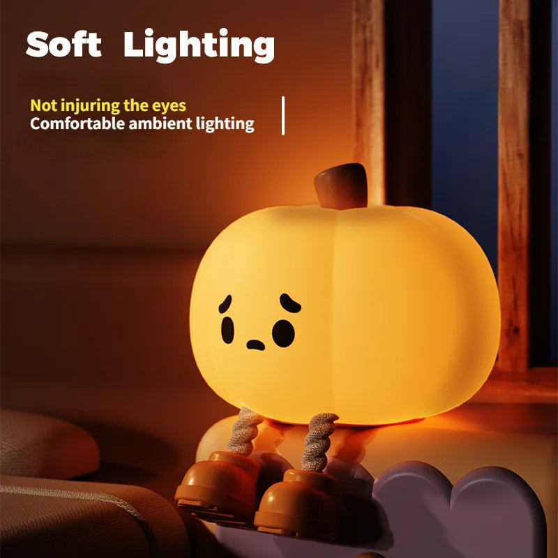 Halloween Pumpkin Night Light - Soft Silicone Touch Dimmable Rechargeable Lamp for Home Decor and Kids Gifts