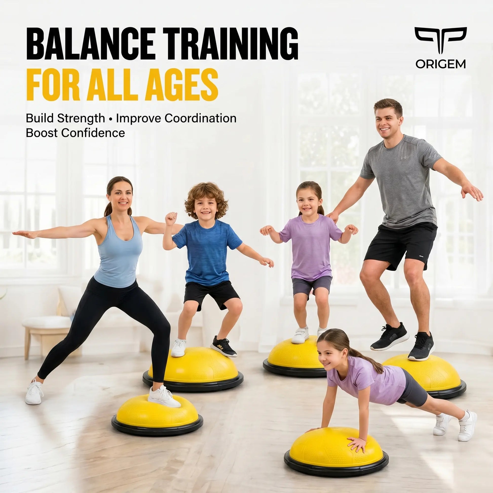 Origem Bosu Ball Balance Trainer Enhancing Balance, Focus, and Physical Coordination | Ideal for Family Fitness, Children'S Sensory Integration Training, and Youth Sports Conditioning.