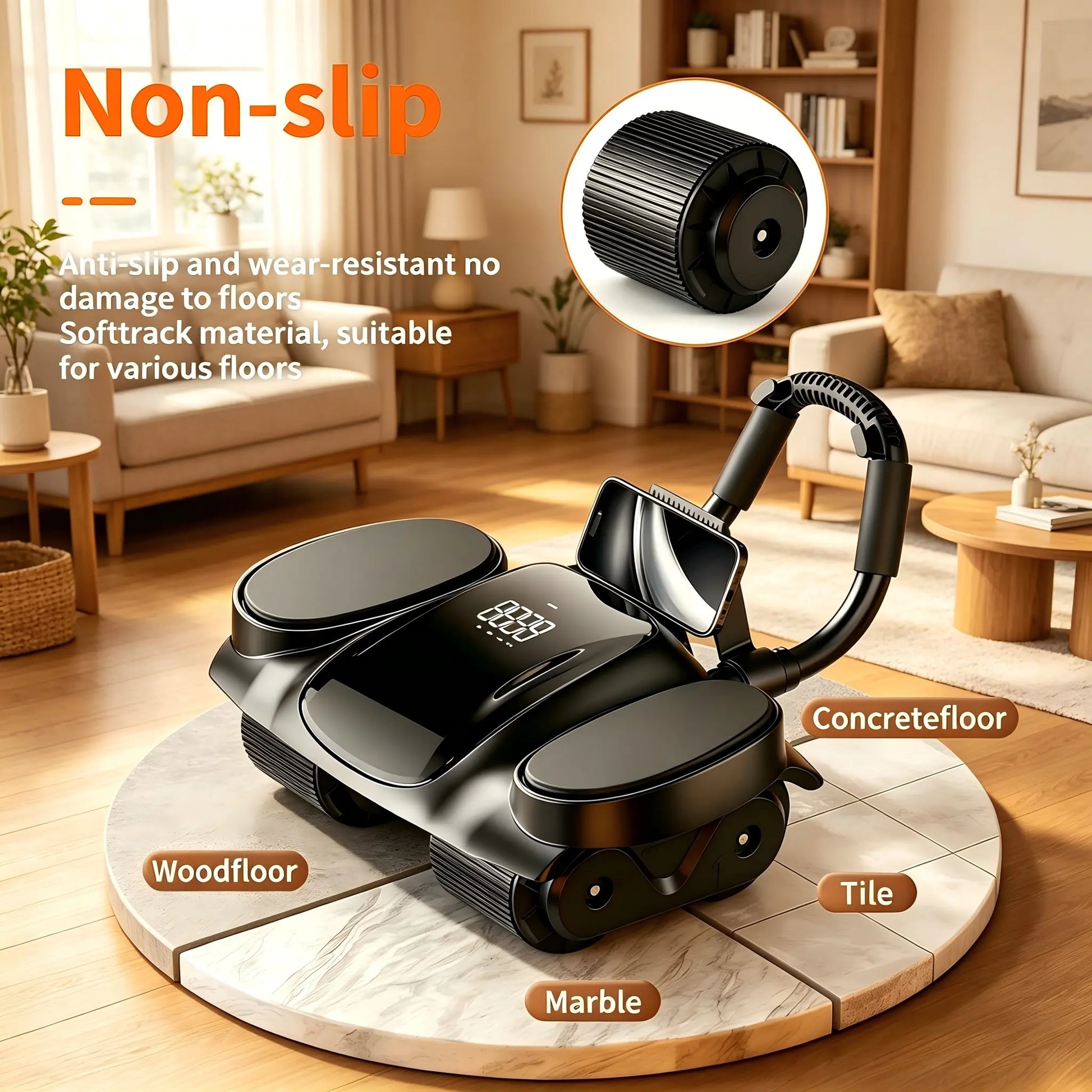 4-Wheel Auto Rebound Ab Roller with Digital Counter, Enhanced Elbow Pad, and Phone Holder - Professional Core Trainer for Home Gym Fitness and Abdominal Workouts