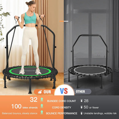 ANCHOER Adjustable Foldable Round Rebounder Trampoline (40"/48") - Max Load Capacity 570Lbs/620Lbs, Indoor Fitness Equipment with 4-Level Foam Handle and Resistance Bands for Home and Gym Use